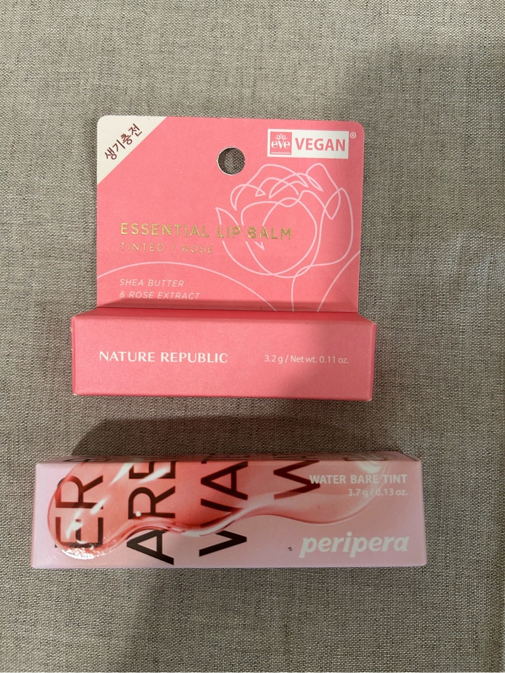 Bundle of Peripera Lip Gloss (Pink) and Nature Republic Lip Balm (Rose)